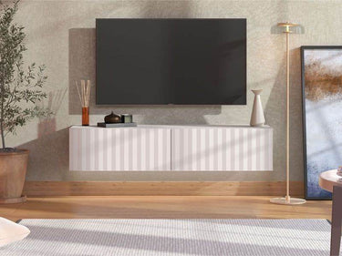 Como White Slat Effect Wall Mounted Floating TV Entertainment Unit - Space Saving Design - UK Luxury Furniture